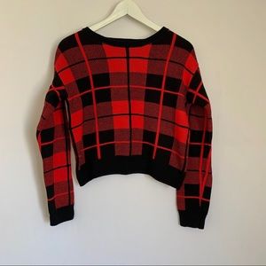 Red & Black Plaid Print Sweater